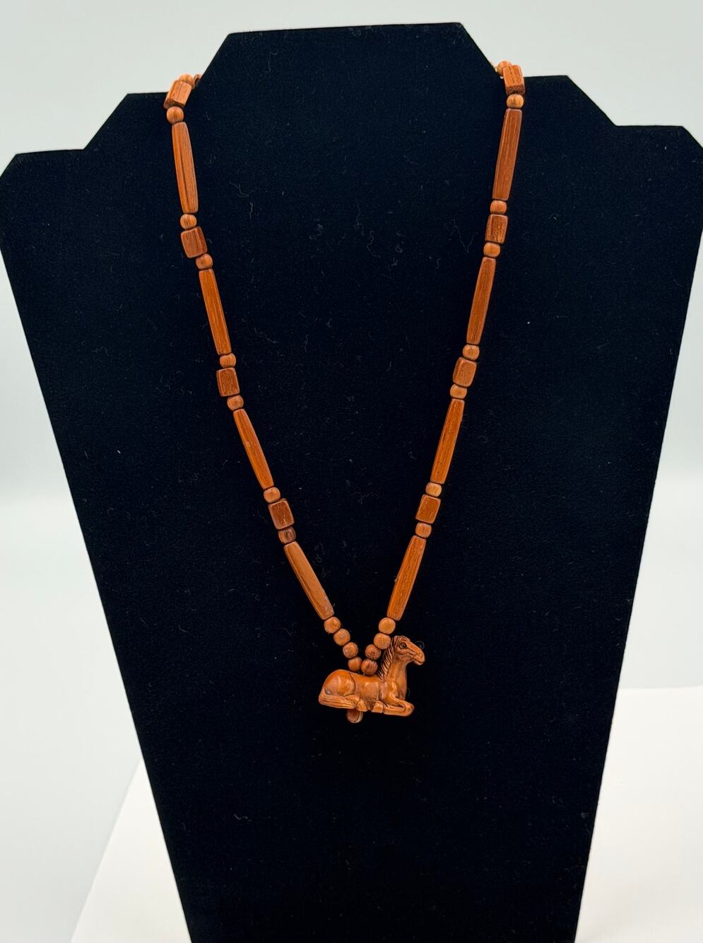 Artisan Hand-carved Boxwood Ojime/Netsuke Resting Pony Horse Necklace